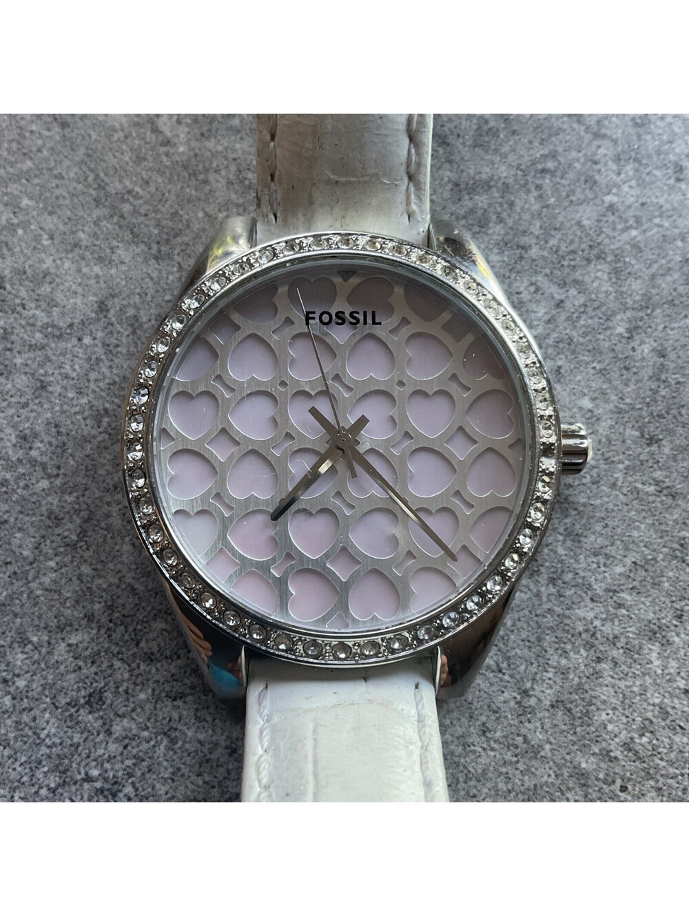 Fossil Womens Watch ES2350 38mm Silver Tone Case Crystal Accent Bezel MOP Dial 7